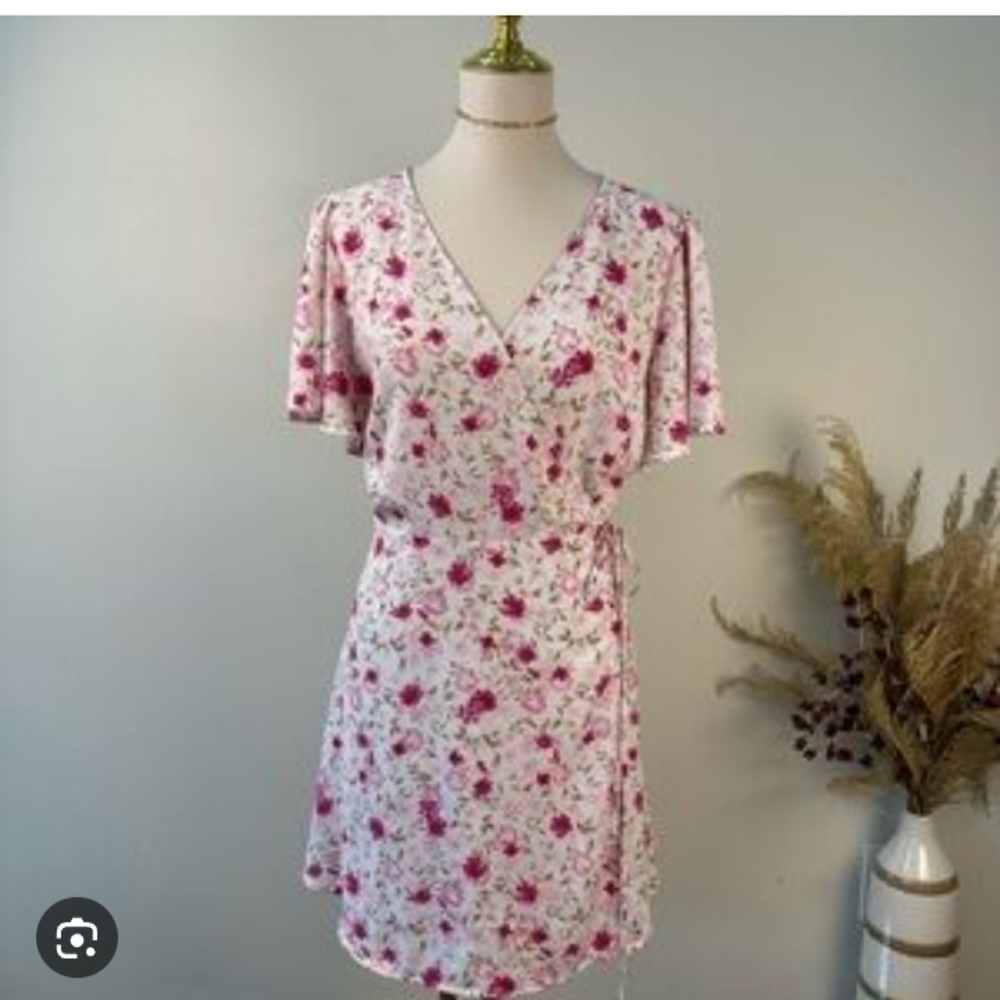 LC Lauren Conrad Pink Floral Wrap Mini Dress